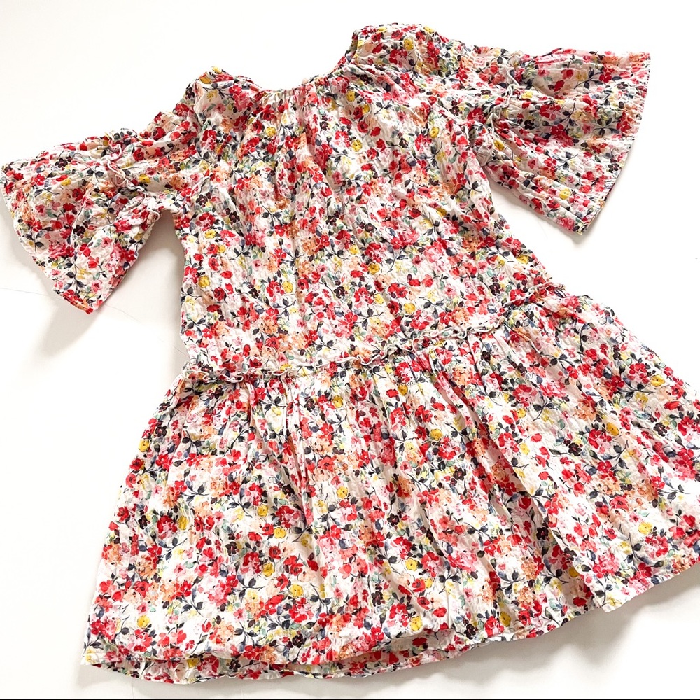 Zara Girls Floral Bell Sleeve Drop Waist Dress Size 13/14
